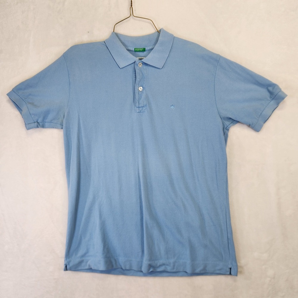 United Colors of‎ Benetton Mens Light Blue Pique Short Sleeve Polo Shirt Logo